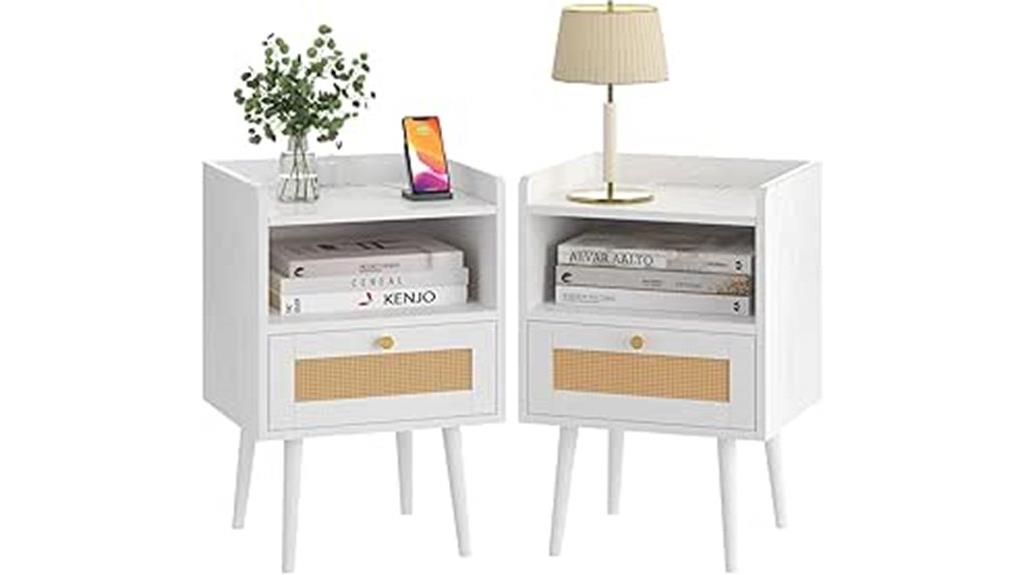 rattan nightstand with charging