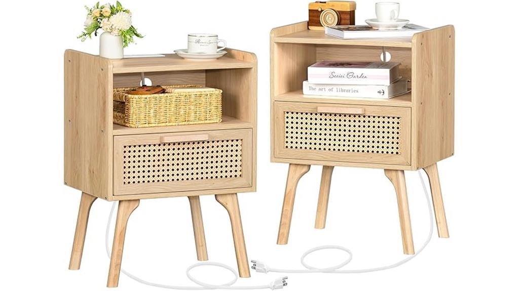 rattan nightstands with charging