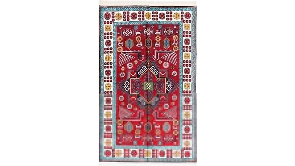 red geometric silk rug