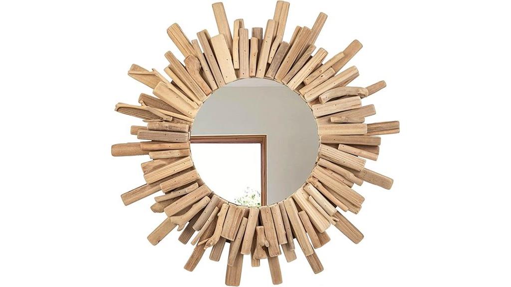 rustic driftwood round mirror