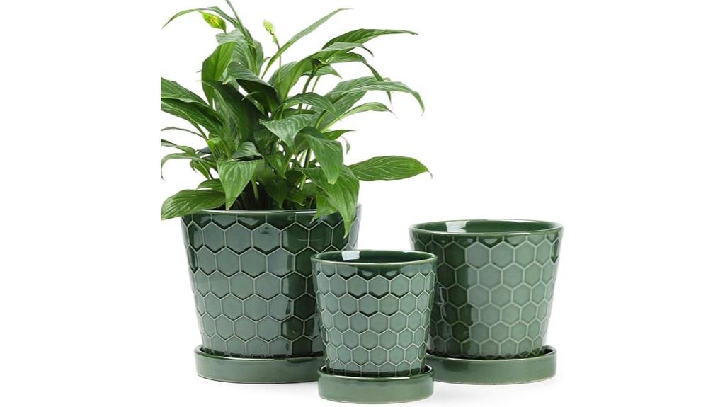 set of 3 drainage ceramic pots
