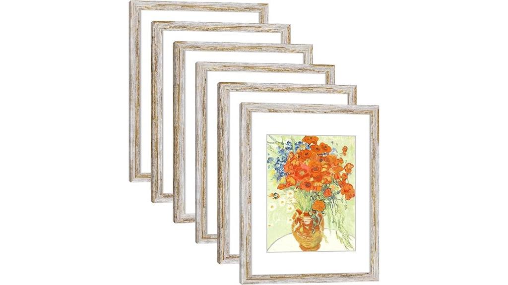 set of 6 distressed white frames