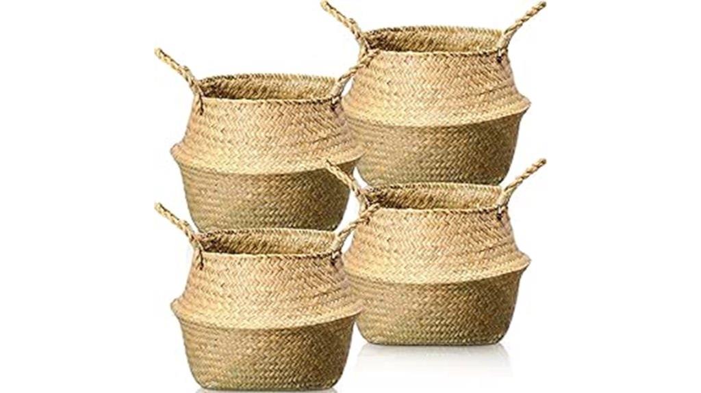 set of four seagrass baskets