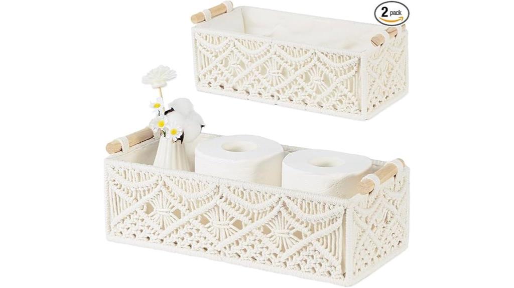 set of two macrame baskets