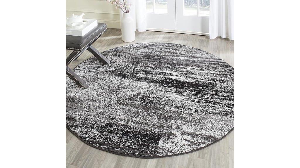 silver and black round rug
