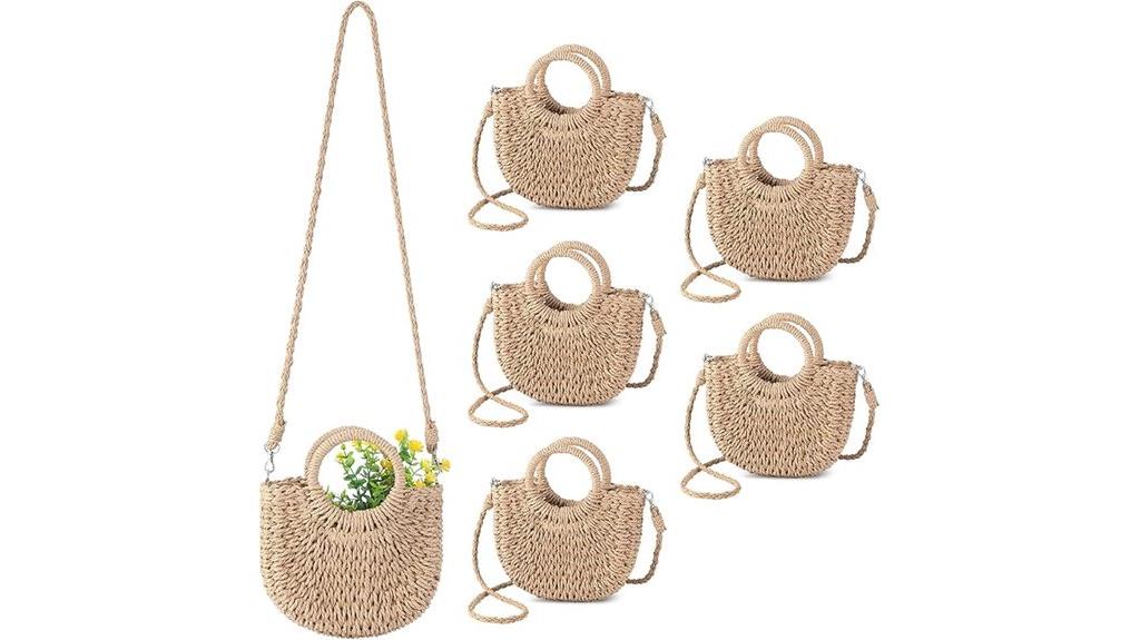 six rattan straw bags