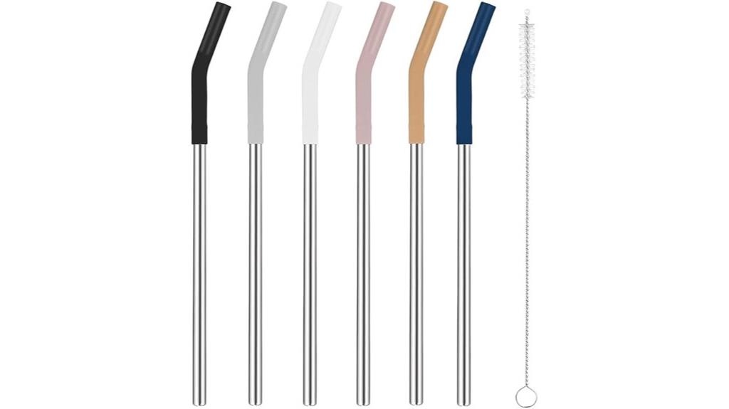 six stainless steel reusable straws