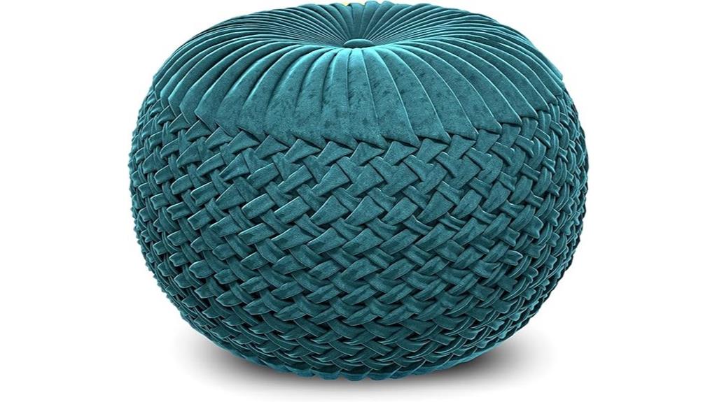 teal velvet round pouf