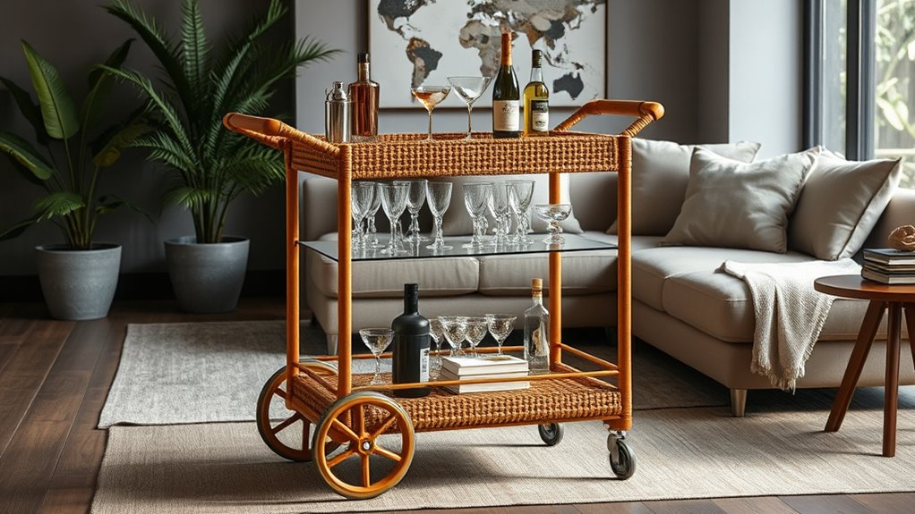 top foldable rattan bar carts