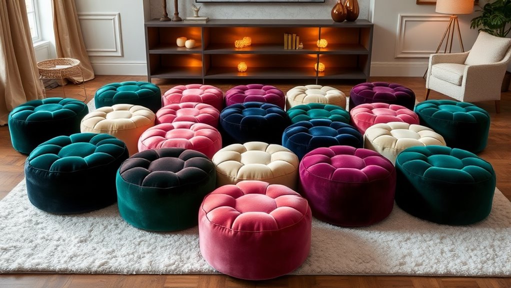 top velvet floor poufs