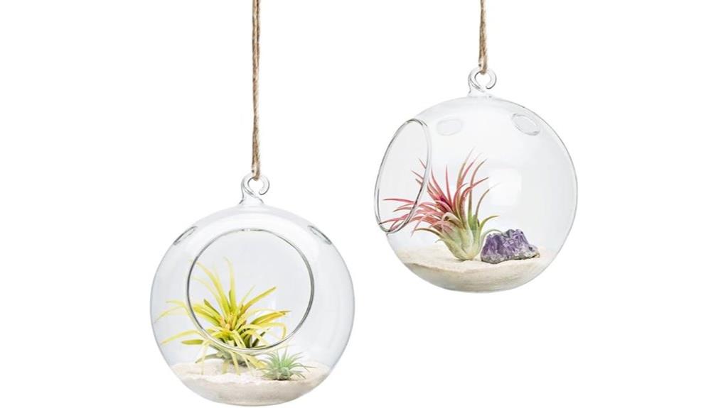 two glass hanging planters
