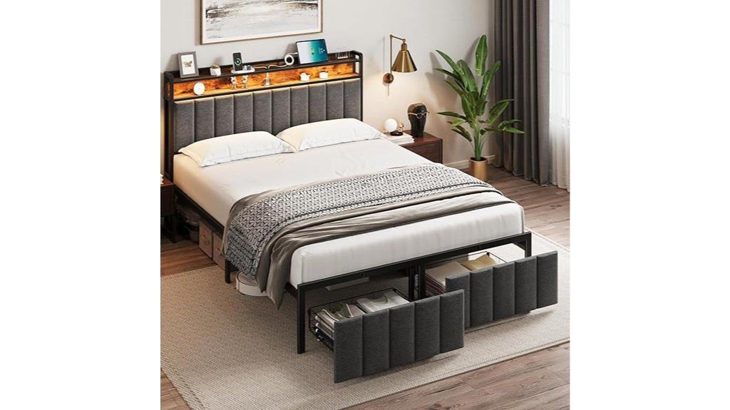 upholstered queen bed with storage