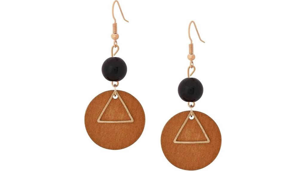 vintage wooden triangle earrings