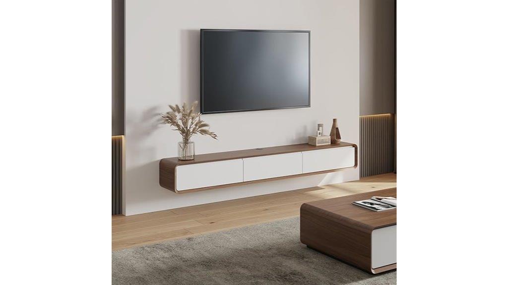 walnut white floating tv