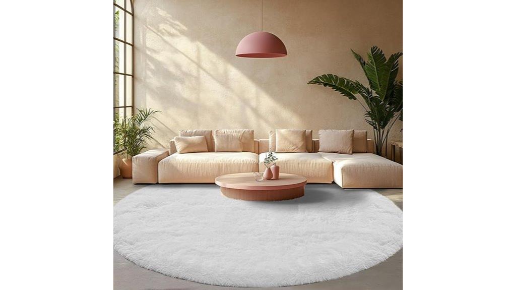 white shag round rug