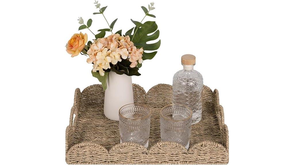 wicker rectangular tray with handles