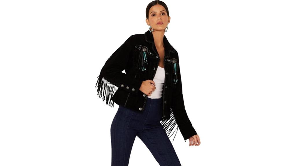 women s fringe beaded leather jacket