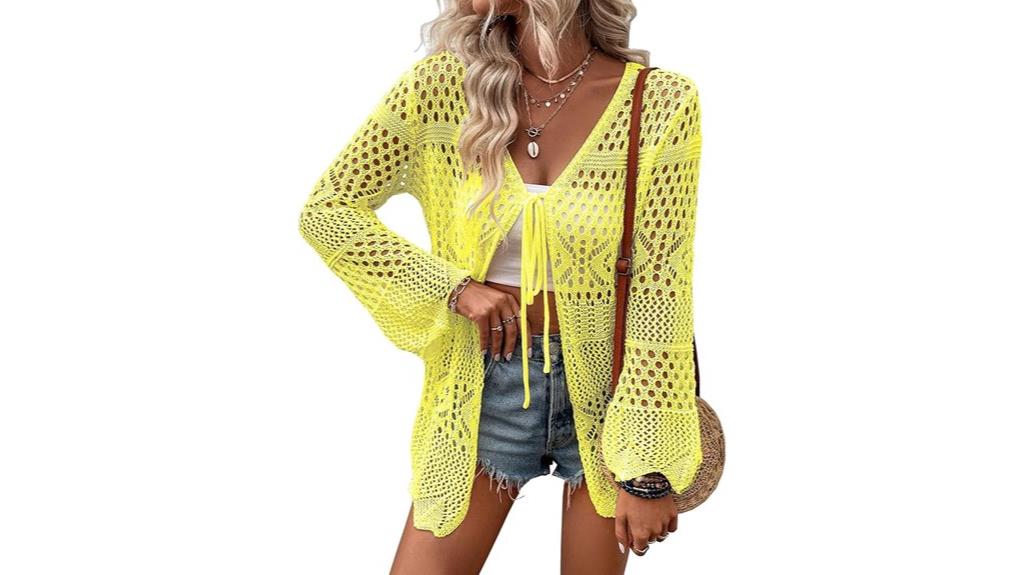 women s tie front crochet cardigan