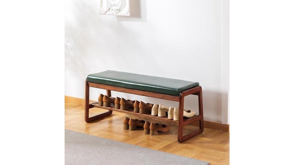 wooden bench with cushion