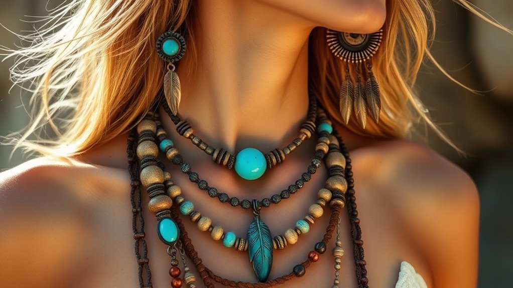 boho earrings layered necklaces