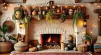 boho fireplace mantel decor
