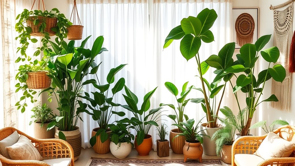 boho indoor plant styling