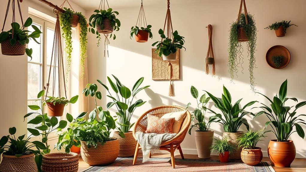 boho indoor plant styling