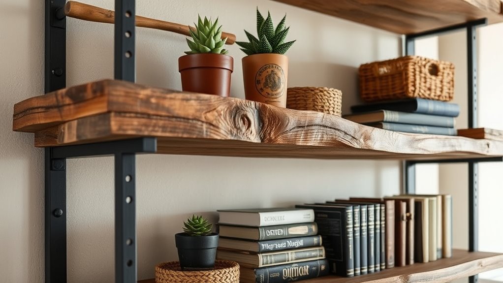 boho raw wood shelves