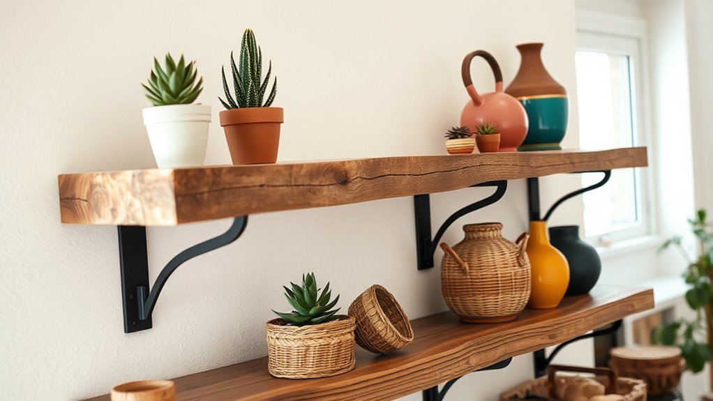 diy raw wood boho shelves