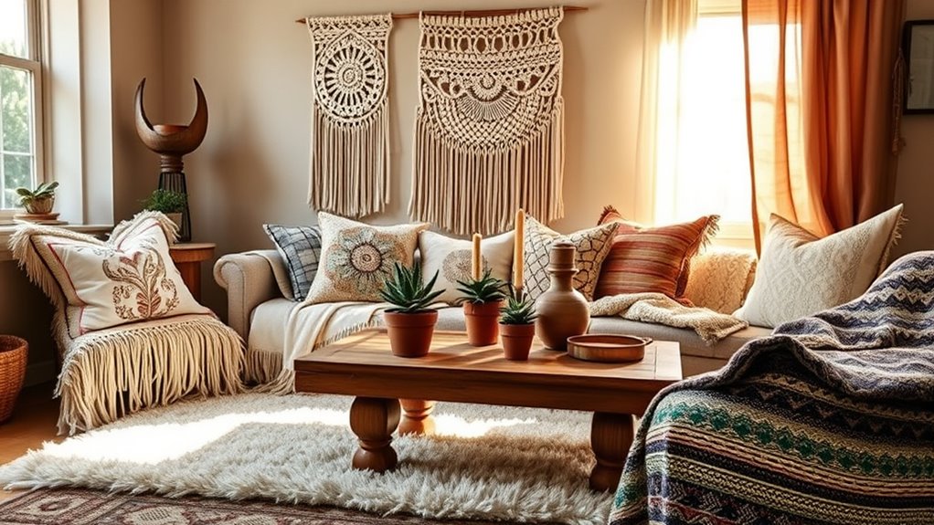 layered boho decor textures
