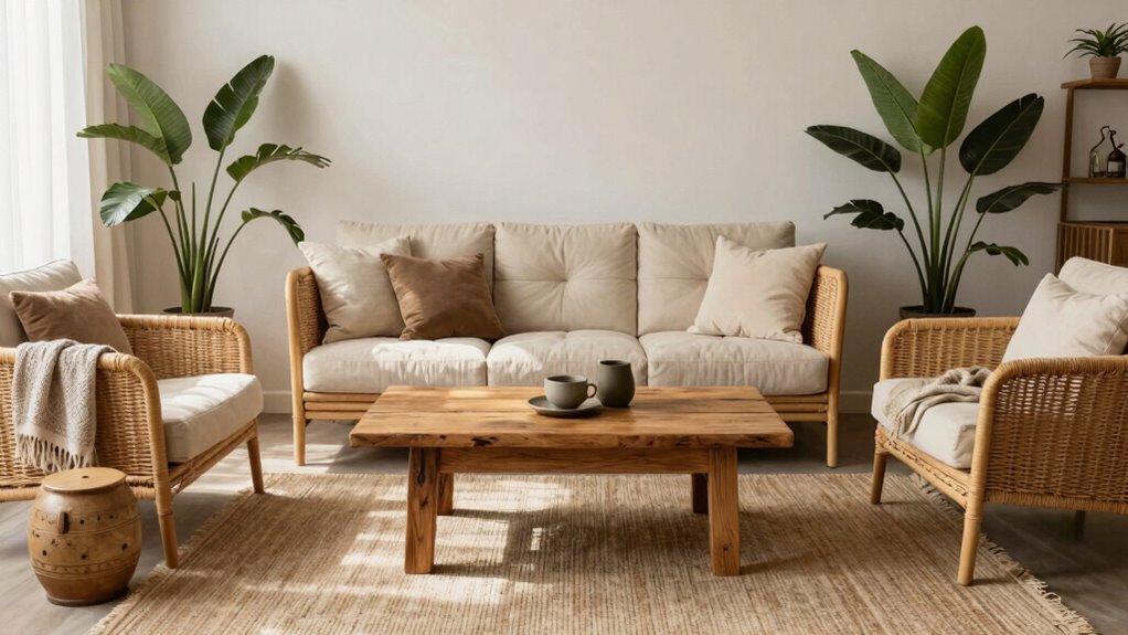 layered furniture and plants