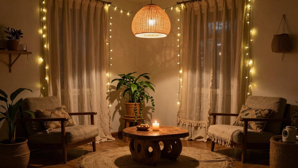 lighting transforms boho space