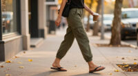 Jennifer Lawrence Brings Flip Flops Into Fall With Cargo Pants And A Semi-Sheer Cardigan